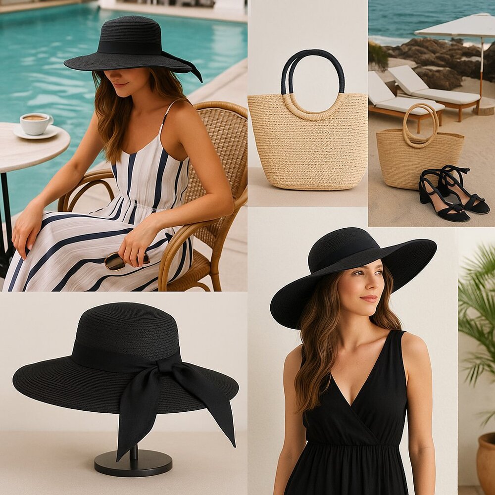 San Diego Hat Co. | NEW Four Buttons Black Straw Wide Brim Hat - Picture 3 of 14